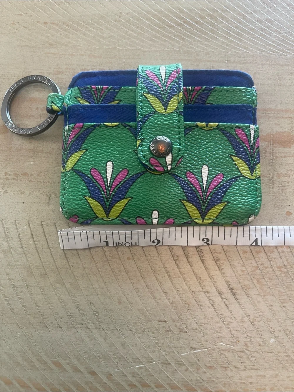 Vera Bradley Green Floral Card Holder Key Ring with Navy Accents - Picture 2 of 7